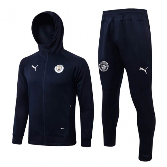 Felpa Cappuccio Set Completo Manchester City 2022/23 Blu Oscuro