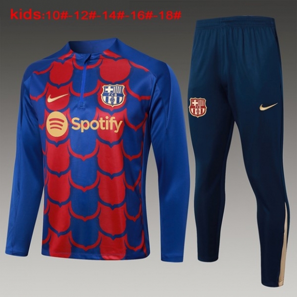 Bambino Felpa Allenamento Barcellona 2024/25 Blu Rosso 3