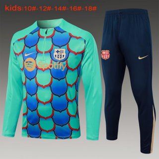 Bambino Felpa Allenamento Barcellona 2024/25 Verde Blu 3