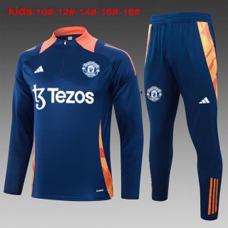 Bambino Felpa Allenamento Manchester United 2024/25 Blu Arancione 3