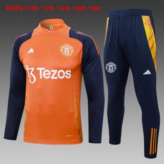 Bambino Felpa Allenamento Manchester United 2024/25 Arancione Blu 3