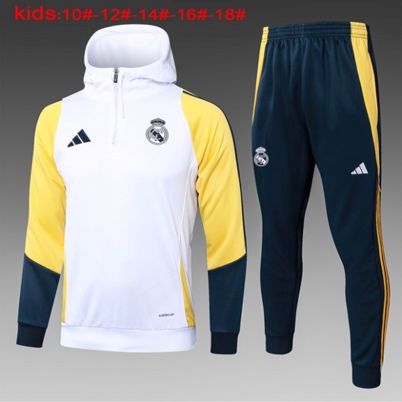 Bambino Felpa Cappuccio Real Madrid 2024/25 Bianco Giallo