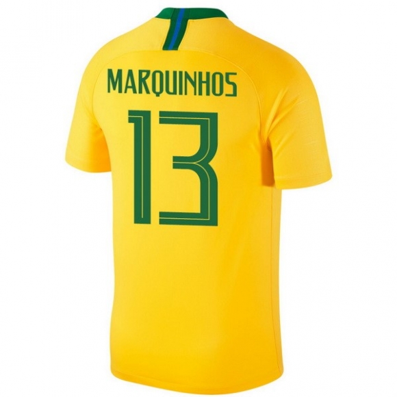Maglia Brasile Home Marquinhos 2018 Giallo
